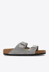 Birkenstock Arizona Double-Buckle Perforated Suede Slides Gray 1026988 0-DOTTED STONE COIN