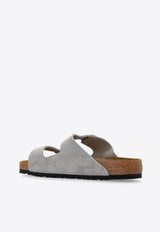 Birkenstock Arizona Double-Buckle Perforated Suede Slides Gray 1026988 0-DOTTED STONE COIN