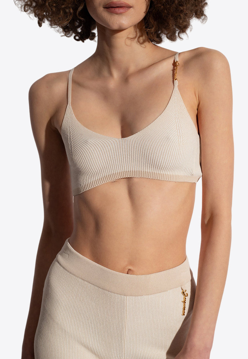 Jacquemus Pralu Logo Embellished Bralette Top Cream 231KN502 2060-130