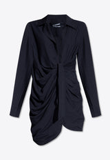 Jacquemus Bahia Draped Mini Shirt Dress Navy 213DR009 1020-390