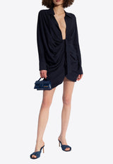 Jacquemus Bahia Draped Mini Shirt Dress Navy 213DR009 1020-390