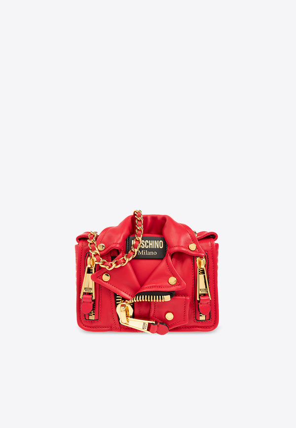 Moschino Small Leather Biker Shoulder Bag Red 2417 A7555 8002-0116