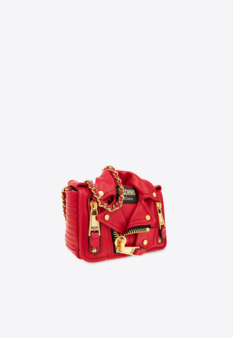 Moschino Small Leather Biker Shoulder Bag Red 2417 A7555 8002-0116