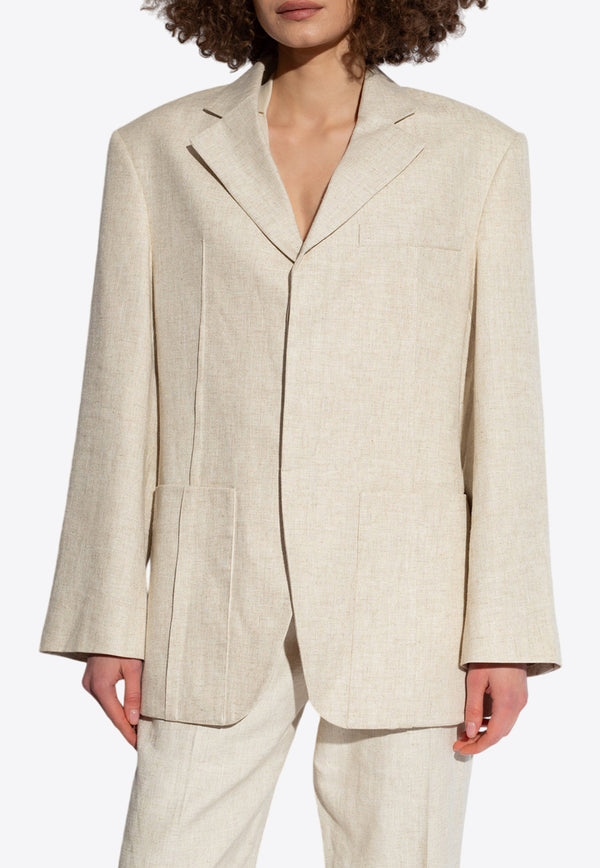 Jacquemus Single-Breasted Linen Blazer Cream 213JA101 1358-130