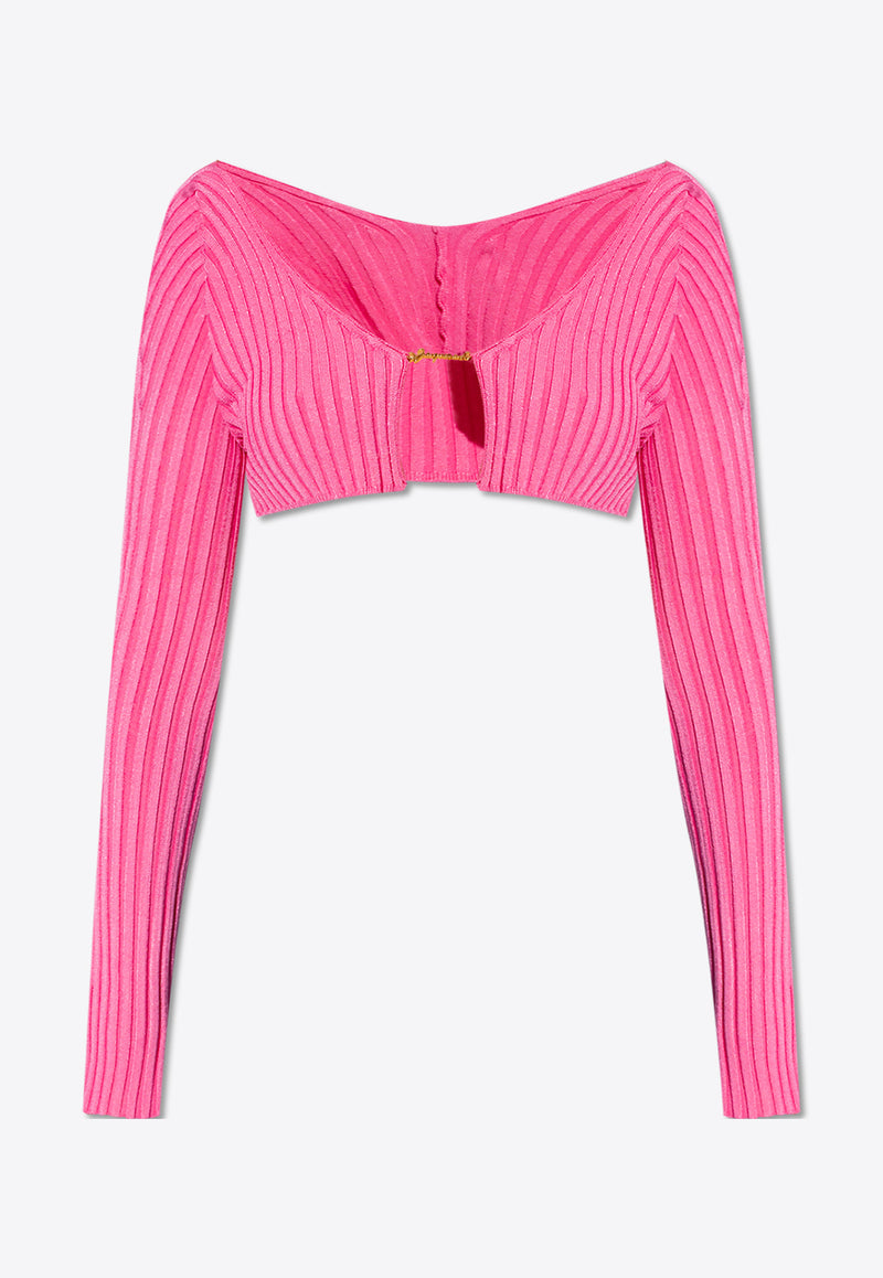 Jacquemus Pralu Rib Knit Cropped Cardigan Pink 213KN108 2190-434