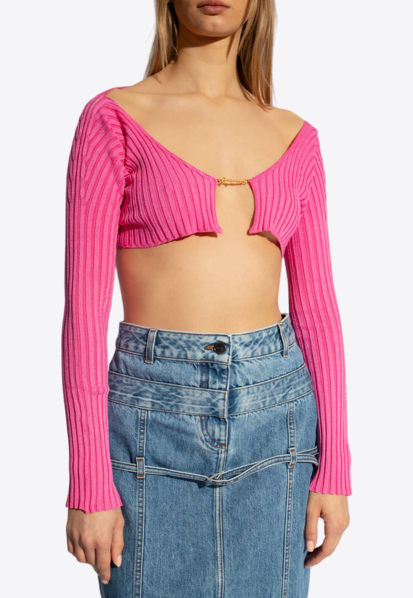 Jacquemus Pralu Rib Knit Cropped Cardigan Pink 213KN108 2190-434