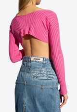 Jacquemus Pralu Rib Knit Cropped Cardigan Pink 213KN108 2190-434