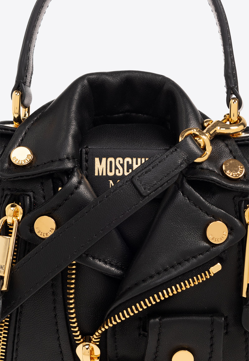 Moschino Leather Biker Shoulder Bag Black 2417 A7449 8002-1555