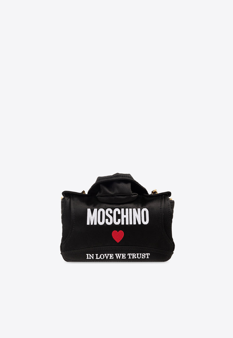 Moschino In Love We Trust Satin Biker Shoulder Bag Black 2417 A7521 8220-3555