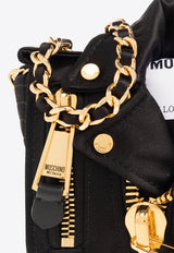 Moschino In Love We Trust Satin Biker Shoulder Bag Black 2417 A7521 8220-3555