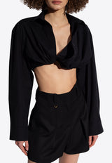 Jacquemus Bahia Long-Sleeved Cropped Shirt Black 233SH042 1452-990