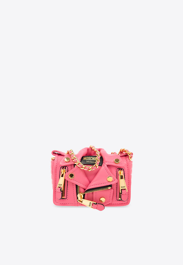 Moschino Mini Leather Biker Shoulder Bag Pink 2417 A7450 8002-0199