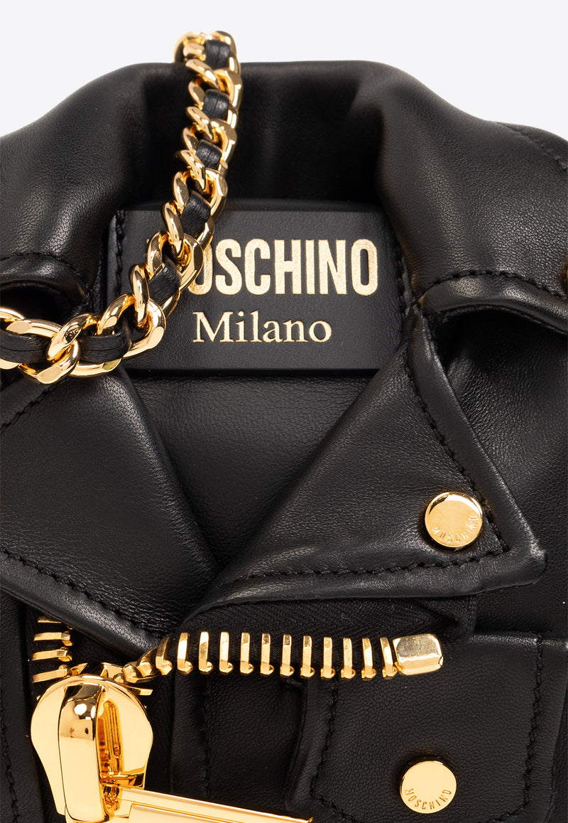 Moschino Small Leather Biker Shoulder Bag Black 2417 A7555 8002-1555