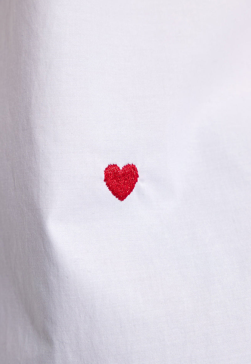 Moschino Embroidered Heart Long-Sleeved Shirt  White 241E J0224 0531-1001