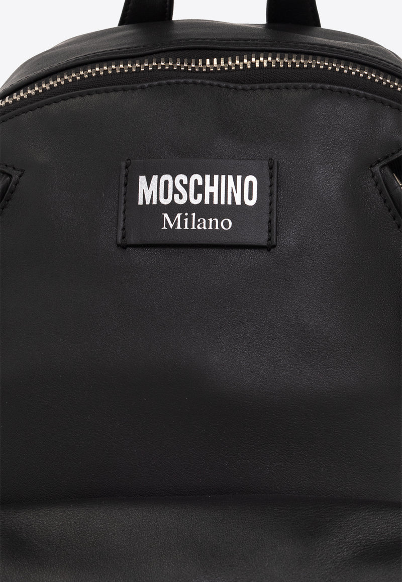 Moschino Logo Patch Leather Biker Backpack Black 241Z2 A7605 8002-0555