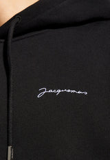 Jacquemus Embroidered Logo Drawstring Hoodie Black 245JS310 2120 M-990