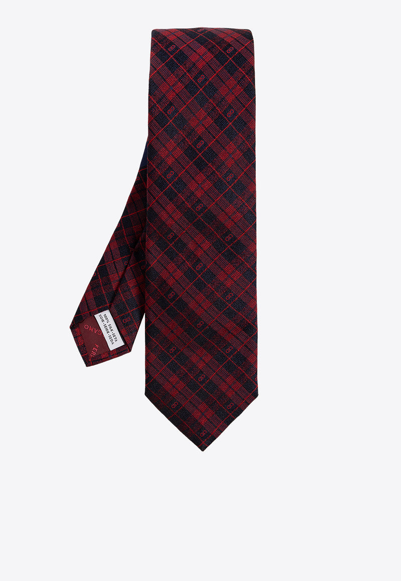 Salvatore Ferragamo Texas Checkered Silk Tie Red 350944 4-TEXAS7J 768451-F RUBINO