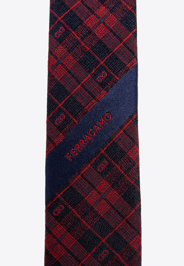 Salvatore Ferragamo Texas Checkered Silk Tie Red 350944 4-TEXAS7J 768451-F RUBINO