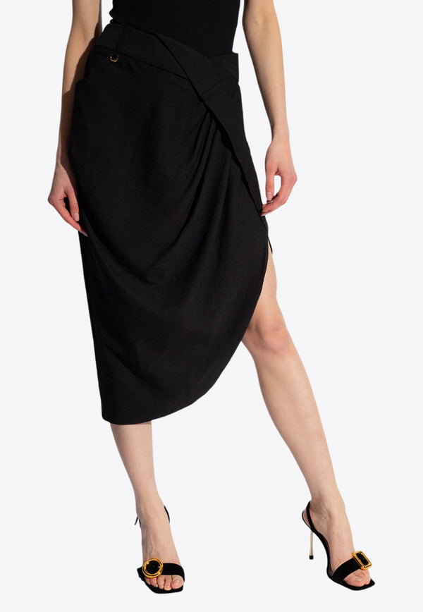 Jacquemus Saudade Asymmetric Wrap Skirt Black 241SK047 1020-990