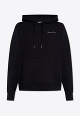 Jacquemus Logo Embroidered Drawstring Hoodie Black 245JS310 2120 F-990