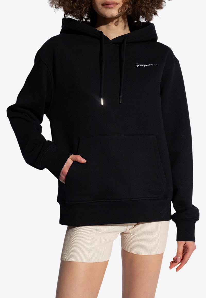 Jacquemus Logo Embroidered Drawstring Hoodie Black 245JS310 2120 F-990