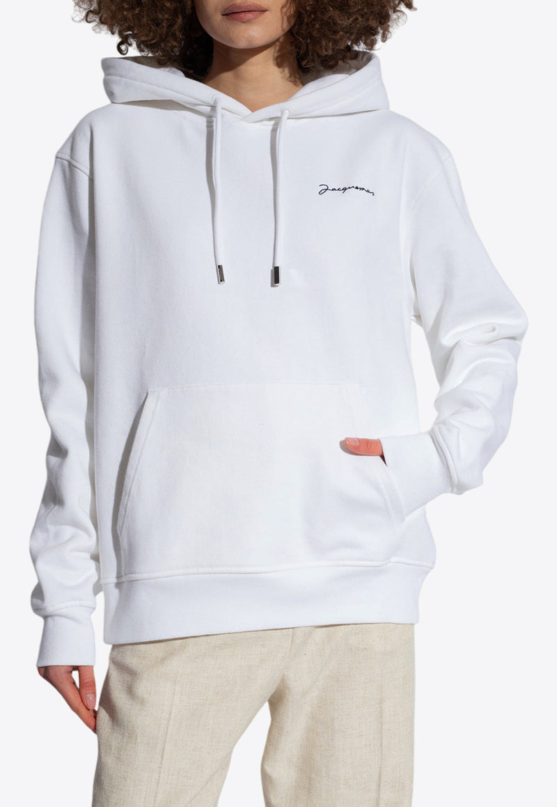 Jacquemus Logo Embroidered Drawstring Hoodie White 245JS310 2120 F-100