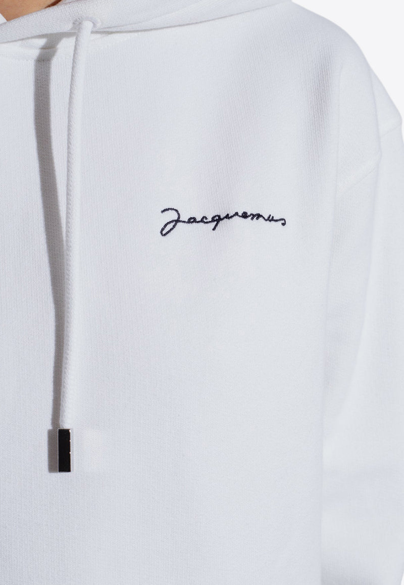 Jacquemus Logo Embroidered Drawstring Hoodie White 245JS310 2120 F-100