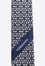 Salvatore Ferragamo Monogram Silk Tie Navy 350943 4-TONGA7J 768437-F NAVY AVORIO