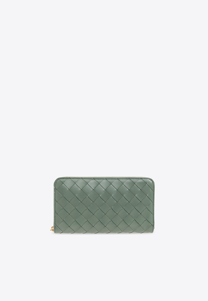 Bottega Veneta Intrecciato Leather Zip-Around Wallet Aloe 742332 VCPP2-3198