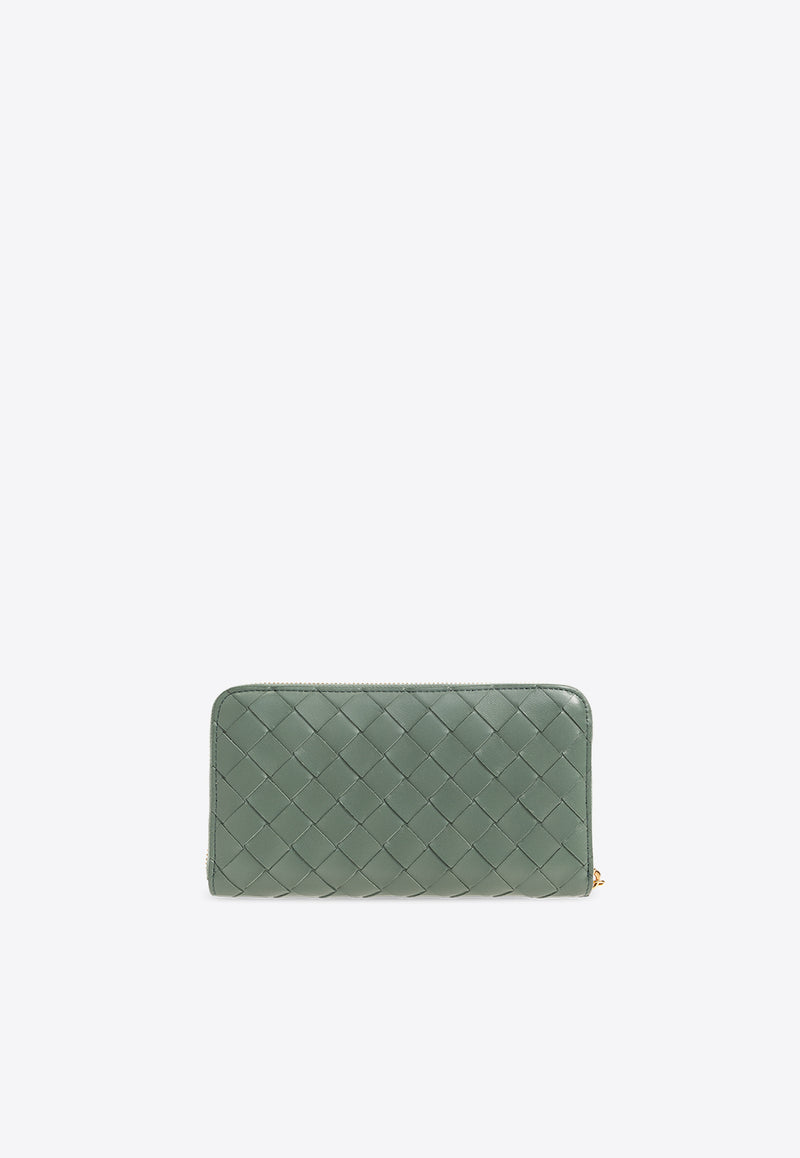 Bottega Veneta Intrecciato Leather Zip-Around Wallet Aloe 742332 VCPP2-3198