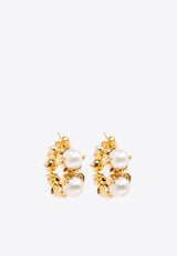 Bottega Veneta Sphere Pearl Hoop Earrings Gold 775131 V721A-9800