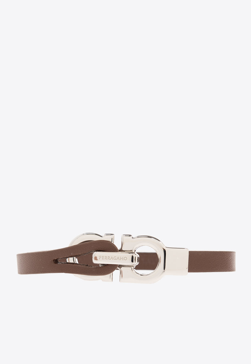 Salvatore Ferragamo Logo Plaque Leather Bracelet Brown 774547 BR TONC LEAT 676064-BR PEL BARKBR PALL LUCIDO