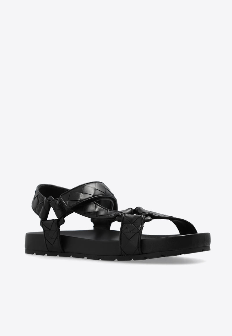 Bottega Veneta Trip Intrecciato Leather Sandals Black 775305 V3HB0-1000