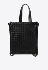 Bottega Veneta Large Flat Loop Intrecciato Leather Messenger Bag Black 776204 V2HL1-8803