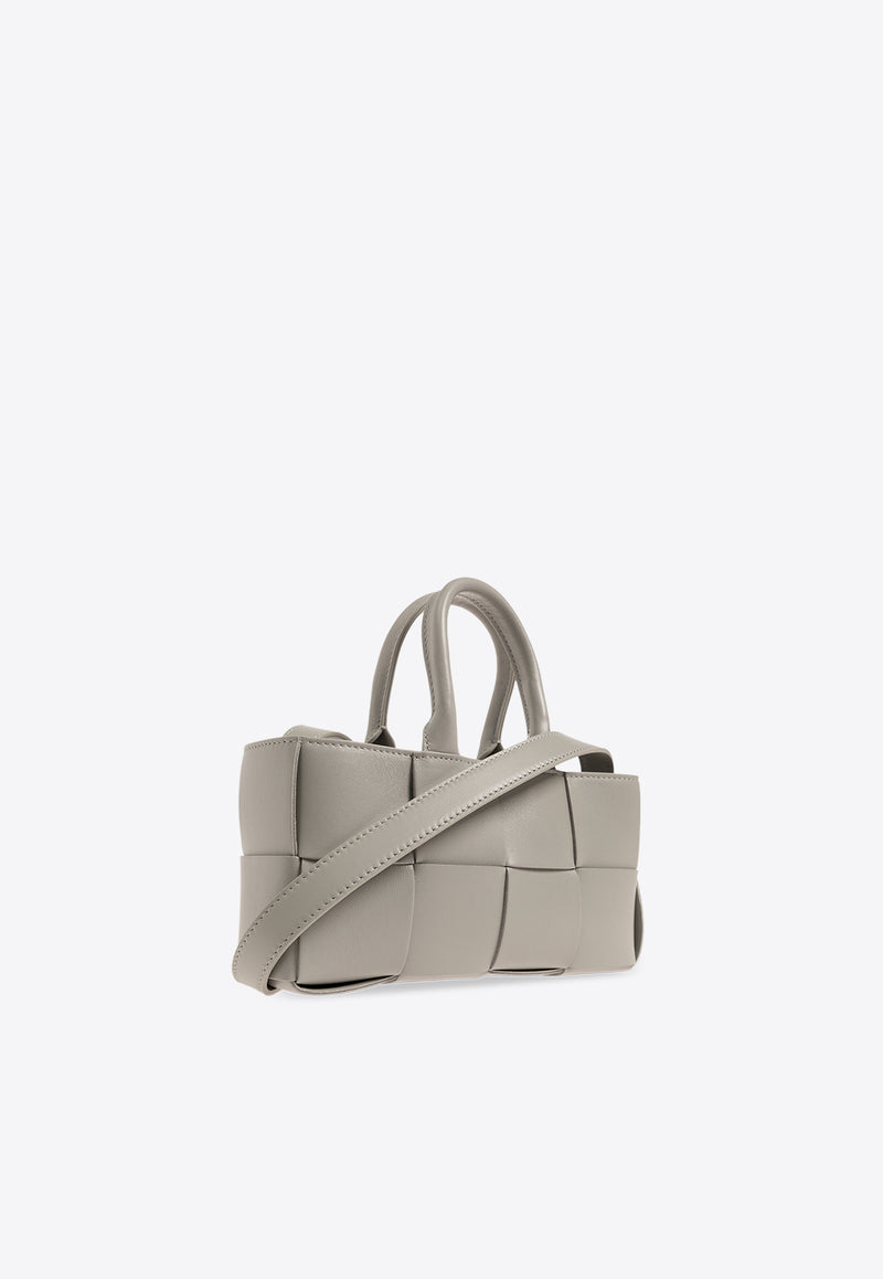 Bottega Veneta Mini Arco East-West Intrecciato Leather Tote Bag Agate Gray 776778 VCQC2-1556