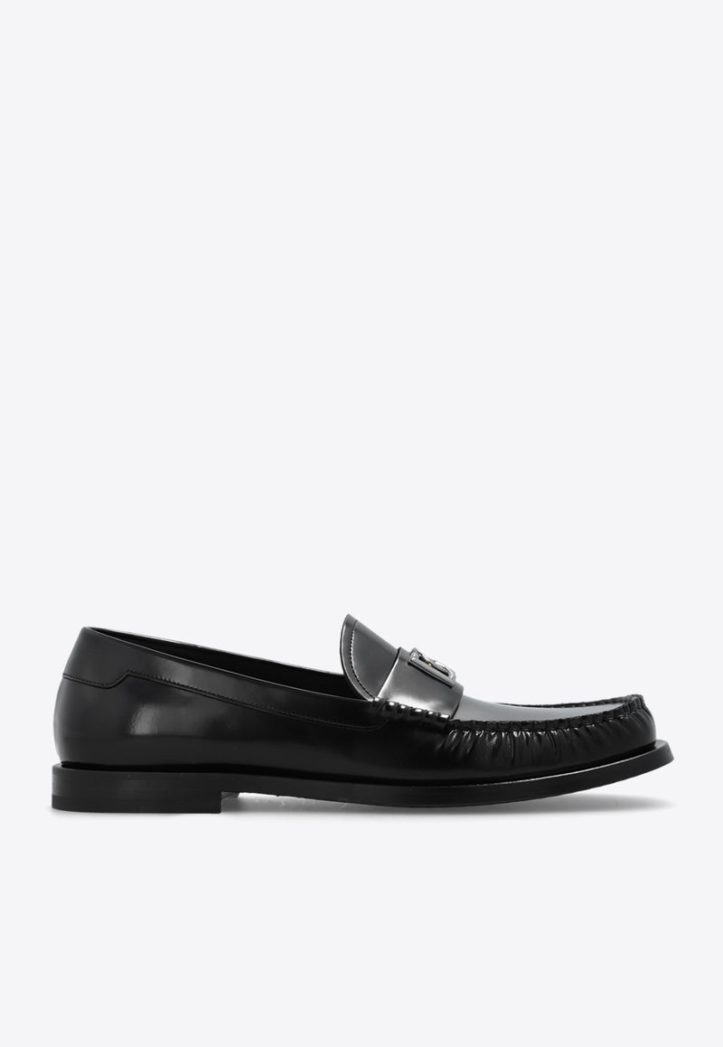 Dolce & Gabbana DG Logo Brushed Leather Loafers Black A30248 AQ237-80999