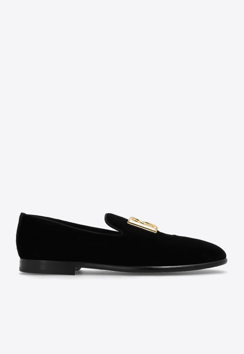 Dolce & Gabbana Leonardo DG Logo Velvet Loafers Black A50605 A6808-80999