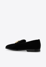 Dolce & Gabbana Leonardo DG Logo Velvet Loafers Black A50605 A6808-80999