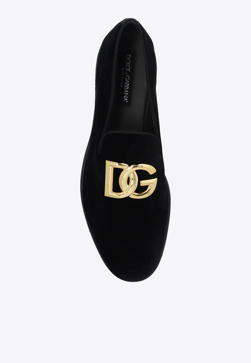 Dolce & Gabbana Leonardo DG Logo Velvet Loafers Black A50605 A6808-80999