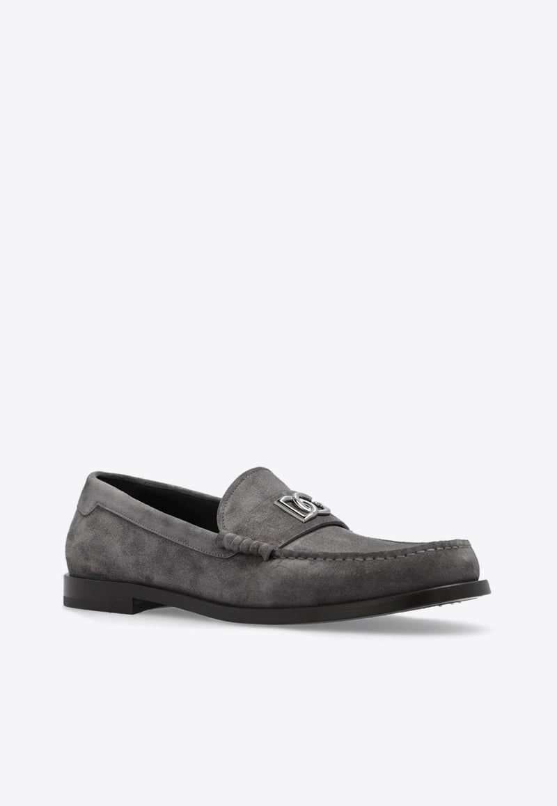 Dolce & Gabbana DG Logo Suede Loafers Gray A30248 AT441-80730