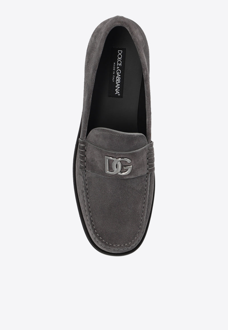 Dolce & Gabbana DG Logo Suede Loafers Gray A30248 AT441-80730