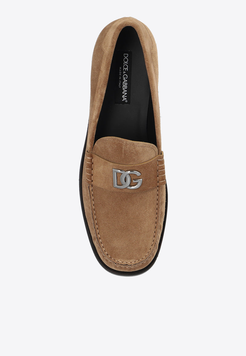 Dolce & Gabbana DG Logo Suede Loafers Beige A30248 AT441-80024