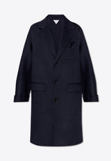 Bottega Veneta Single-Breasted Wool Blend Coat Blue 781656 V3OO0-4121