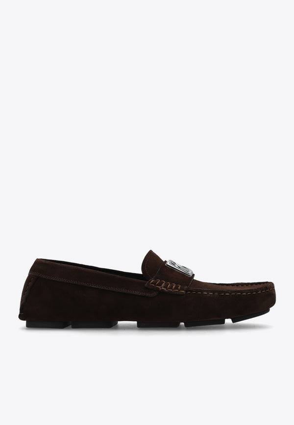 Dolce & Gabbana DG Logo Suede Loafers Brown A50598 AT441-80081