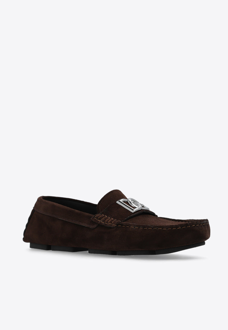 Dolce & Gabbana DG Logo Suede Loafers Brown A50598 AT441-80081