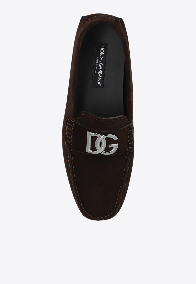 Dolce & Gabbana DG Logo Suede Loafers Brown A50598 AT441-80081