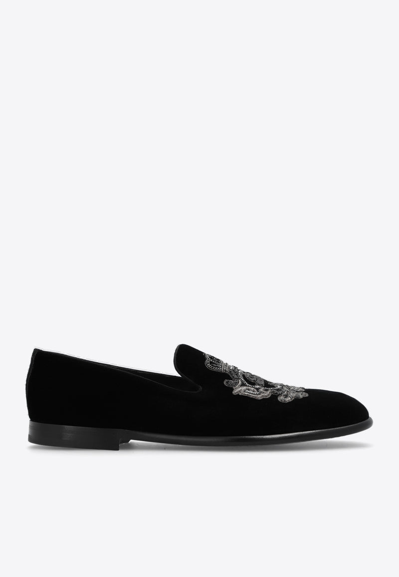 Dolce & Gabbana Milano Embroidered Velvet Loafers Black A50614 AO249-8R747