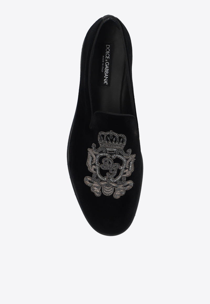 Dolce & Gabbana Milano Embroidered Velvet Loafers Black A50614 AO249-8R747