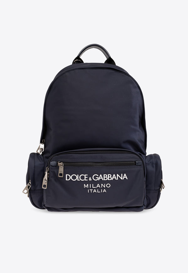 Dolce & Gabbana Rubberized Logo Nylon Backpack Navy BM2197 AG182-8C653