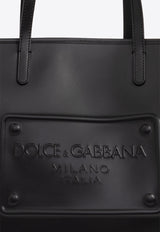 Dolce & Gabbana Embossed Logo Plaque Leather Tote Bag Black BM2274 AG218-80999